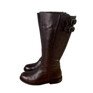 Anouk Boots Womens 7.5 Brown Knee High Riding Leather Buckle Side Zipper Boots